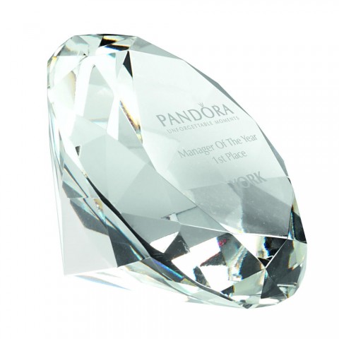 GLASS DIAMOND SHAPED PAPERWEIGHT IN BOX - CLEAR 3.25in