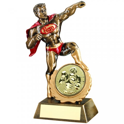 BRZ/GOLD/RED RESIN GENERIC  HERO  AWARD WITH BOXING INSERT - 7.25in